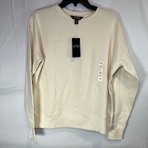 NWT Lauren Ralph Lauren Womens Crewneck Sweater Winter Cream XS Small Sweatshirt